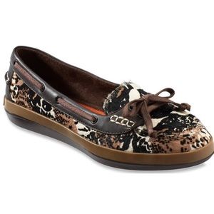 TOMMY BAHAMA CASTILLE BOATSHOE LEATHER UPPER-ANIMAL PRINT SLIP ON REFLEXOLOGY SH